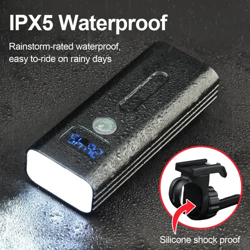 Vista 4 de Juego de luces multifuncionales para bicicleta de 3000 lúmenes, luz de bicicleta de 5200 mAh recargable, luz delantera para bicicleta de noche