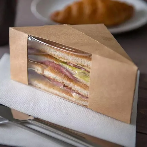 Vista 5 de Hewnda 50 cajas de papel sándwich, caja ecológica para llevar con ventana para panadería, restaurante y servicio de comida para llevar