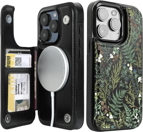 Vista 57 de uCOLOR Funda compatible con iPhone 15 de 6.1 pulgadas con ranura para tarjetero, función atril, doble cierre magnético y bloqueo RFID, funda de 6.1
