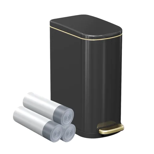 Vista 8 de KSSKSS Cubo de basura delgado para baño de 2.6 galones con tapa de cierre suave, cubo de basura de acero inoxidable de 10 litros con cubo de forro