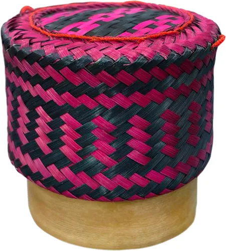 Vista 3 de Juego de 4 cestas adhesivas de bambú para servir arroz, 4 piezas de 4 pulgadas de diámetro, recipiente de arroz adhesivo de bambú hecho a mano, apto