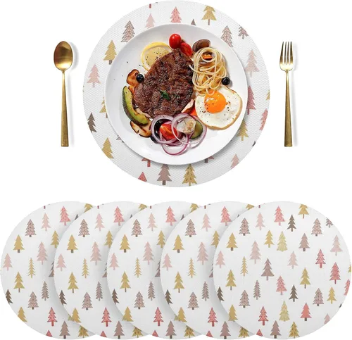 Vista 3 de Christmas Trees White Table Place Mats, Heat Resistant Non Slip Dinner Placemats Round for Kitchen one sizex1