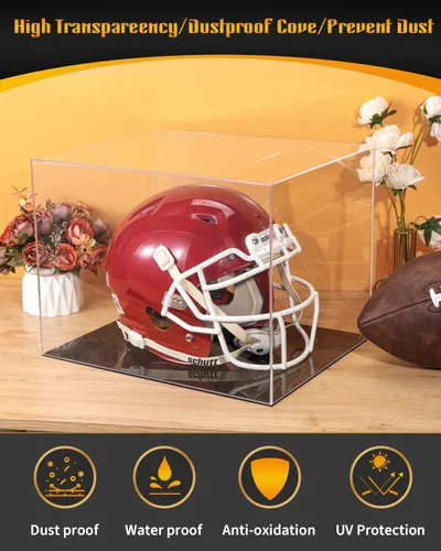Vista 3 de Football Helmet Display Case Full Size, Clear Acrylic Football Helmet Case Display Case with UV Protection No Assembly Required Full Size Helmet