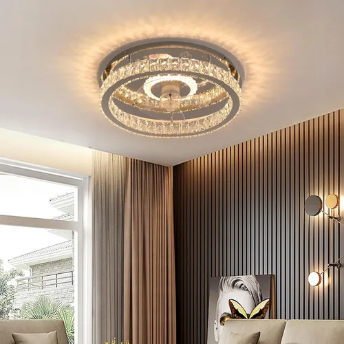 Vista 5 de KINDLOV Ventiladores de techo de cristal con luces, ventilador de techo moderno con control remoto, ventilador de techo de perfil bajo con luz LED