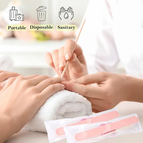 Vista 5 de Kit de manicura desechable, juego de 50 piezas, incluye mini pulidor de uñas, lima de uñas, palo de madera, bolsa de OPP, kit de herramientas