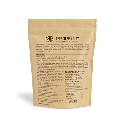 Vista 2 de MB Herbals Arcilla rosa francesa de 8 onzas / 0.5 libras Arcilla rosa Montmorrillonita (arcilla rosa francesa) Arcilla suave e hidratante