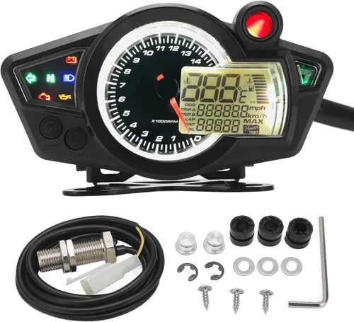 KIMISS Velocímetro y tacómetro para motocicleta, universal para 1/2/4 cilindros ATV UTV, DC 12V medidor de velocidad digital con retroiluminación
