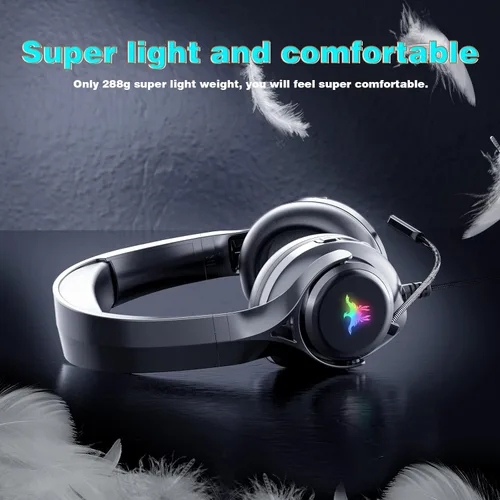 Vista 4 de Auriculares para juegos con micrófono para Playstation 5, doble haz de cabeza suspendido, suave memoria orejeras 7.1 sonido envolvente con cable