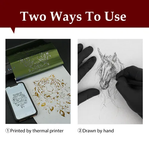 Vista 6 de Magic Creator - 20 piezas de papel de transferencia de tatuajes, plantillas de tatuaje de 4 capas, papel térmico Ultra HD, papel de transferencia