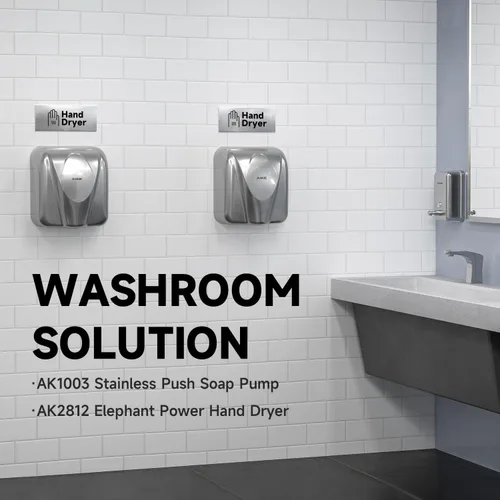 Vista 2 de Secador de manos comercial AIKE Elephant Power de alta velocidad con viento cálido automático, cubierta de acero inoxidable cepillado AC110V-130V