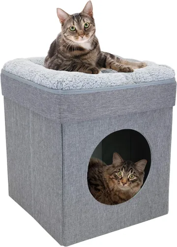 Vista 5 de Kitty City Muebles de cubo para gatos de interior, cubo gris