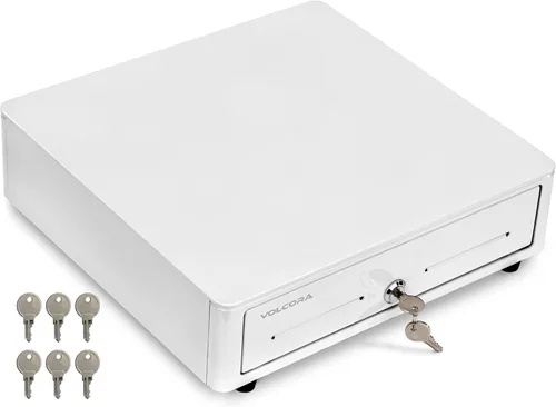 Vista 8 de Volcora Cajón de 33 cm de caja registradora para sistema de punto de venta (POS) con bandeja de efectivo de 4 billetes y 5 monedas, compartimento