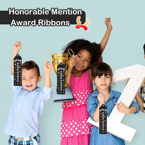 Vista 6 de Tigeen 100 cintas de premio Black Star Performer con mención honorífica con tarjeta de evento y cuerda de participación de medalla de premio