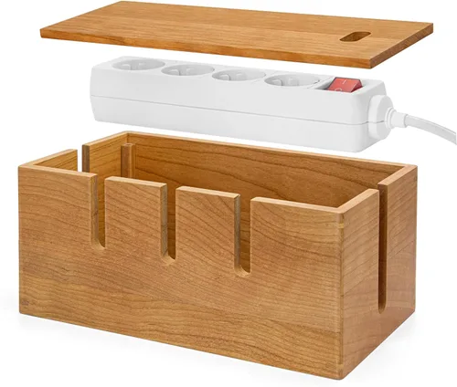 Elitzia Caja de ordenación de cables de madera, caja de organización de cables de escritorio grande, organizador de cables para ocultar cables