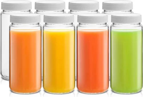 Vista 10 de JoyJolt Botellas de jugo de vidrio, botellas de vidrio de 16 onzas con tapas. Juego de 8 recipientes de jugo con tapas para nevera y etiquetas