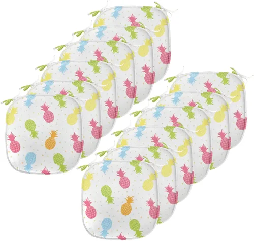 Vista 109 de Lunarable Juego de 4 cojines de asiento para silla, diseño de pétalos de flores de iris florecientes, arte de forma desgastada, acolchado de asiento