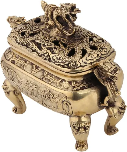 Incienso de carbón, 1 unidad, soporte de incienso de bronce antiguo, incienso de dragón chino de cobre para decoración del hogar