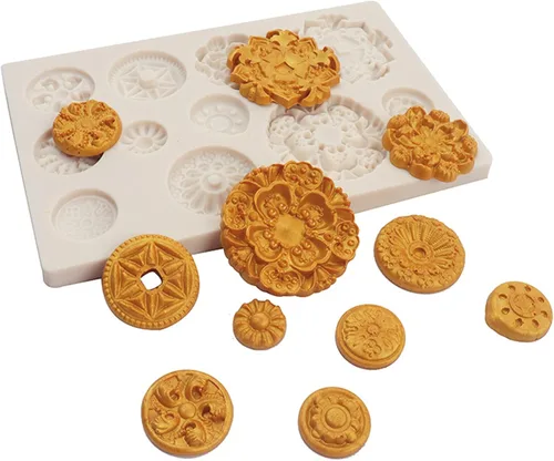 Vista 3 de Moldes de fondant de piedras preciosas barrocos, moldes de decoración de cupcakes en relieve, molde de silicona para dulces de joyería para ajuste