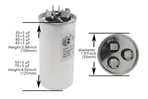 Vista 2 de METER STAR 30+5 MFD 30/5 uf 370V/440V AC Condensador redondo de doble carrera CBB65B para condensador recto frío o aire acondicionado condensador