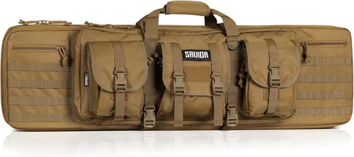Vista 15 de Savior Equipment American Classic - Bolsa táctica doble para armas largas, estuche de transporte para pistola con correa de mochila, compartimento