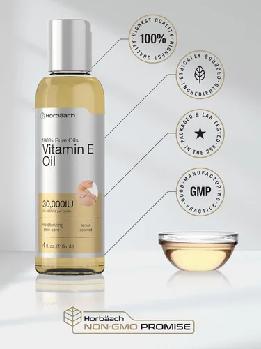 Vista 5 de Horbäach Aceite de vitamina E para piel y cara 4 onzas líquidas Aceites 100% puros Cuidado de la piel hidratante Sin OMG, vegetariano