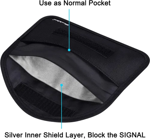 Vista 2 de Bolsa de bloqueo de señal, paquete de 2 bolsas RFID Faraday para teléfono celular y llave de automóvil, protección de privacidad, antipiratería