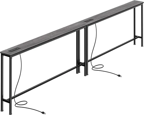 Vista 23 de SUPERJARE - Juego de 2 mesas consola estrechas de 78.8 pulgadas con tomacorrientes, mesa larga para poner detrás del sofá, entradas, sala de estar