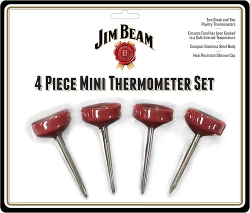 Vista 3 de Jim Beam, Paquete de 4 carnes de aves de corral, alimentos de lectura instantánea, esfera de acero inoxidable, herramientas para barbacoa