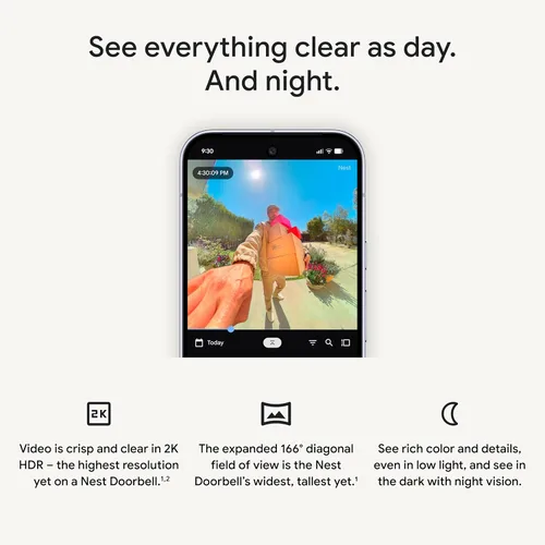 Vista 6 de Google Timbre Nest (cableado, 3ª generación), video 2K y géminis, vista en vivo, visión nocturna, audio bidireccional, funciona con Google Home, Lino