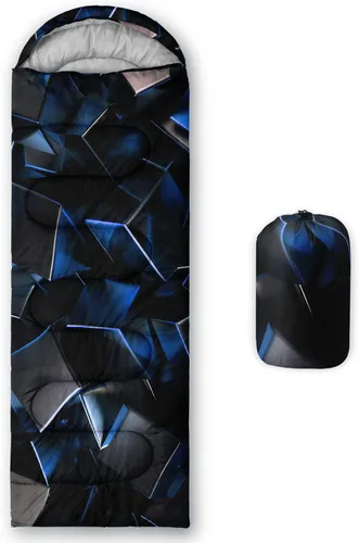 Vista 29 de Saco de dormir para niños y niñas, estampado de ondas azules, ligero, cálido, portátil, para exteriores, interiores, impermeable, resistente al