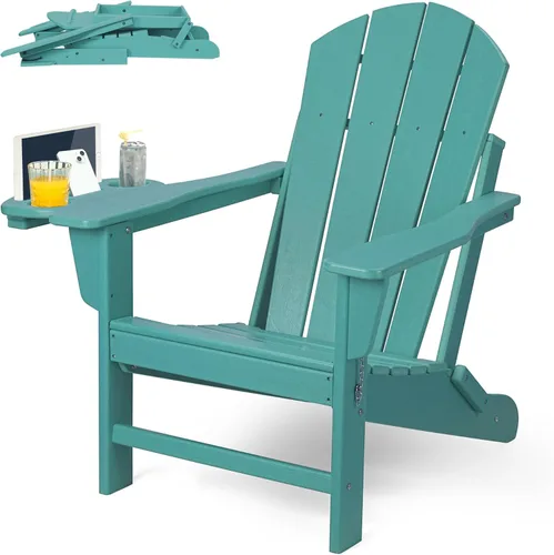Vista 37 de FOOWIN Silla Adirondack plegable, sillas Adirondack de polietileno de alta densidad con soporte para tazas, sillas de plástico resistentes a