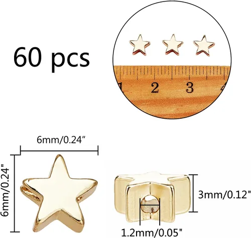Vista 3 de PH PandaHall 60 cuentas de estrella chapadas en oro de 14 quilates, cuentas de estrella centelleante de 0.236 in de larga duración, cuentas