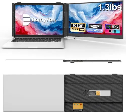 domyfan Extensor de pantalla para portátil de 14 pulgadas, extensor de monitor dual portátil ultrafino con pantalla IPS FHD 1080P, Plug & Play a
