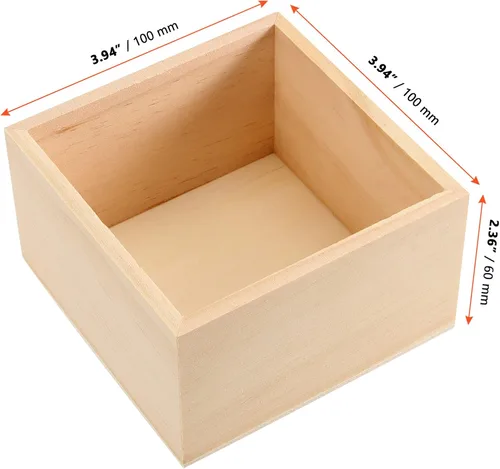 Vista 2 de SINJEUN Paquete de 12 cajas de madera rústica de 4 x 4 pulgadas, caja de madera pequeña sin terminar, contenedor organizador cuadrado de madera