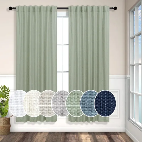 Vista 67 de Cortinas de lino natural semitraslúcidas Pitalk de 36 pulgadas de ancho para sala de estar, juego de 2 paneles con pestaña trasera, cortinas