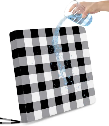 Funda de cojín de asiento impermeable para interiores y exteriores, diseño a cuadros blancos y negros, paquete de 2 con lazos de 20 x 18 pulgadas,
