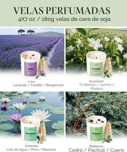 Vista 4 de AOOVOO Calm Candles Juego de 4 velas aromáticas para el hogar, 28 onzas, 200 horas de combustión, vela de aromaterapia con cristales, lavanda