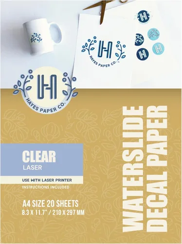 Vista 8 de Hayes Paper Co. Waterslide - Papel adhesivo transparente con láser (A3, 20 hojas)