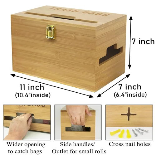 Vista 2 de Dispensador de bolsas de basura extra grande con asas, soporte para bolsa de basura para cocina, lavandería, compatible con rollos de bolsas