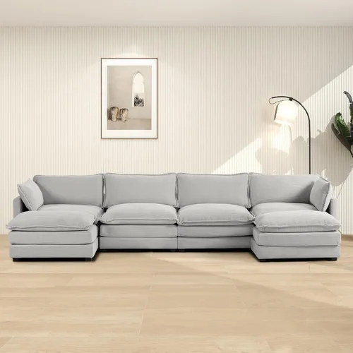 Vista 16 de ROWHY Sofá modular de gran tamaño con otomana móvil, juego de sofá moderno de pana de 112 pulgadas y 4 asientos, sofá convertible en forma de L
