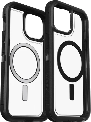 Vista 6 de OtterBox Funda transparente para iPhone 16e, 15, 14 y 13 Defender Series XT, lado oscuro (negro/transparente), sin pantalla, resistente, se ajusta a