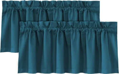 Vista 26 de H.VERSAILTEX Cenefas de cortina 100% opacas para ventanas, 2 paneles con aislamiento térmico, bolsillo para barra, pequeña cenefa corta para cocina
