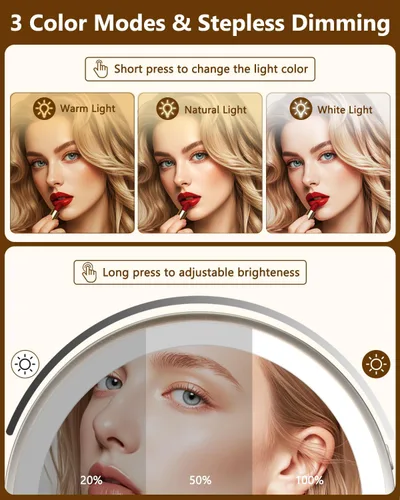 Vista 2 de DECLUTTR Espejo de maquillaje iluminado montado en la pared de 9 pulgadas, espejo de aumento recargable 1X/20X con luz de doble cara, luz táctil