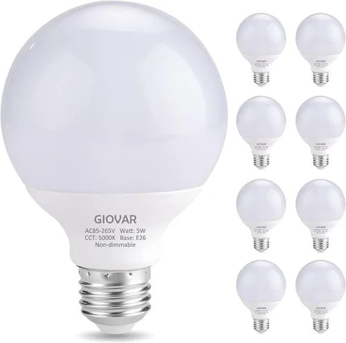 Vista 9 de Paquete de 8 bombillas LED G25 de 120 V equivalentes a 40 W, base E26, bombillas LED de globo blanco cálido de 2700 K para espejo de baño,
