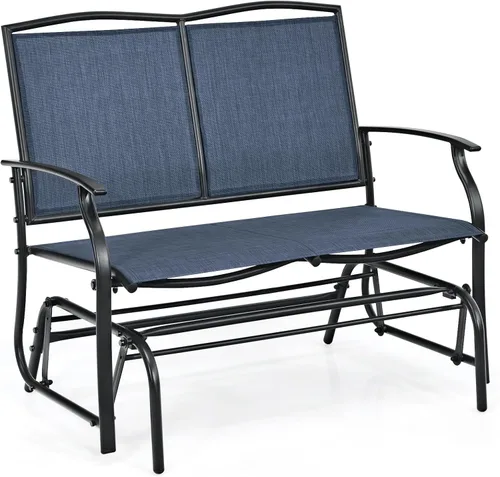 Vista 11 de Giantex Bancos planeadores de patio para exteriores, silla mecedora con marco de acero, capacidad de 400 libras, balancín de columpio para patio