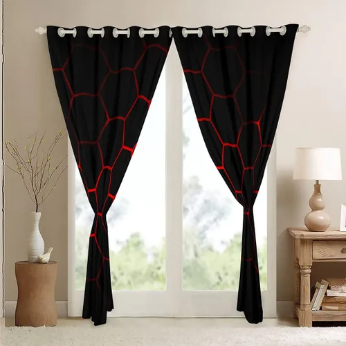 Vista 5 de Cortinas de ventana con diseño de panal para niños, hombres y niñas, diseño geométrico moderno con temática hexagonal, para dormitorio, sala