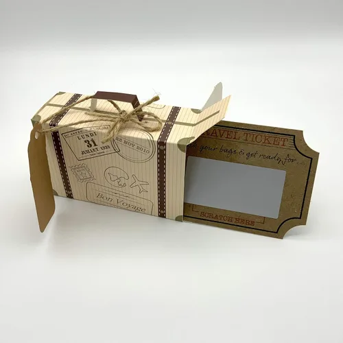 Vista 6 de DIY Surprise Mini Suitcase & Mini Travel Ticket Scratch & Reveal Card Gift bundle (DIY). Perfect for Valentines, vacations, birthday, family trips