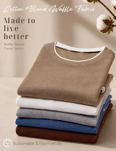 Vista 4 de COOFANDY Camisetas de manga larga para hombre, de algodón, con cuello redondo, con ribete de contraste Gris claro + ribete blanco