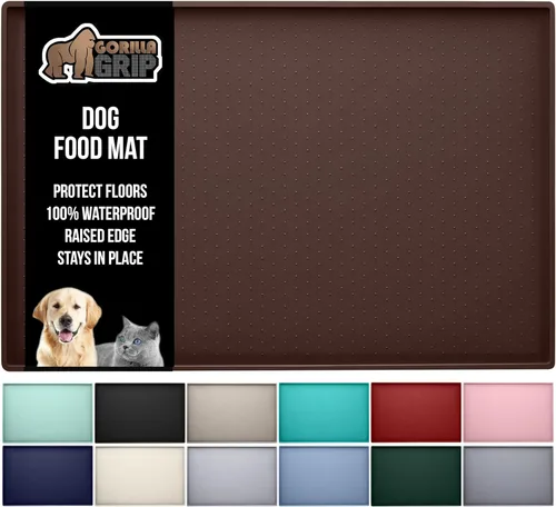 Vista 32 de GORILLA GRIP Alfombrilla para mascotas 100% impermeable con bordes elevados de silicona sin BPA, alfombrillas para comida de gatos y perros que