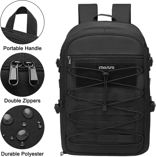 Vista 7 de MOSISO Mochila para cámara DSLR/SLR/SLR/sin espejo, 3 capas, bolsa táctica para cámara con soporte para trípode, compartimento para laptop de 15 a